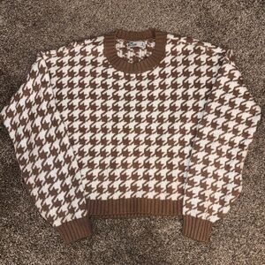 Brown and White Houndstooth Sweater